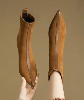 2024 Splicing Stiletto Boots Khaki Suede Pointed Toe RS011