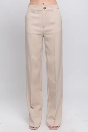 Beige Formal Straight Leg Blazer Pants