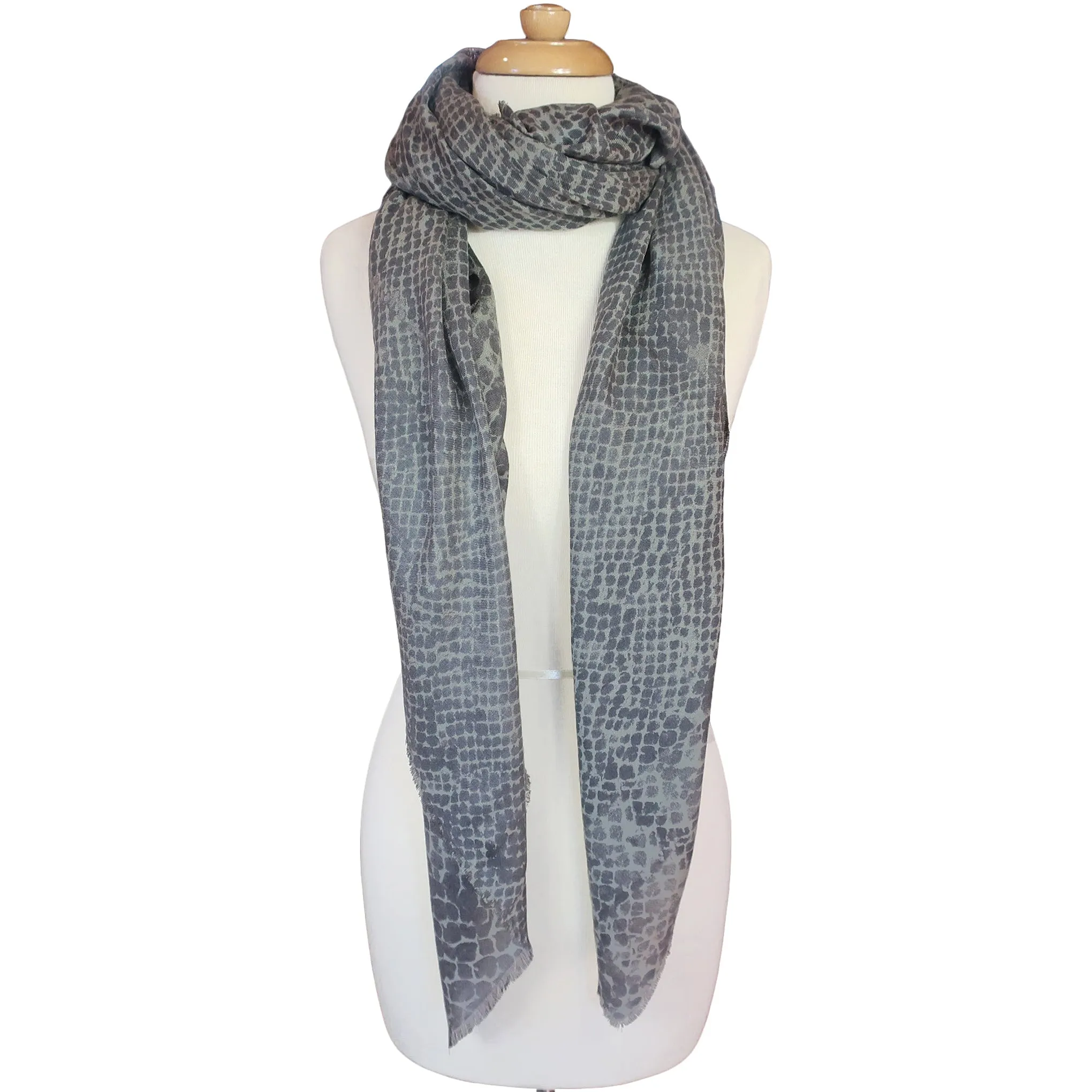 Blue Pacific Tissue Solid Modal and Cashmere Scarf Shawl in Snake Animal Print
