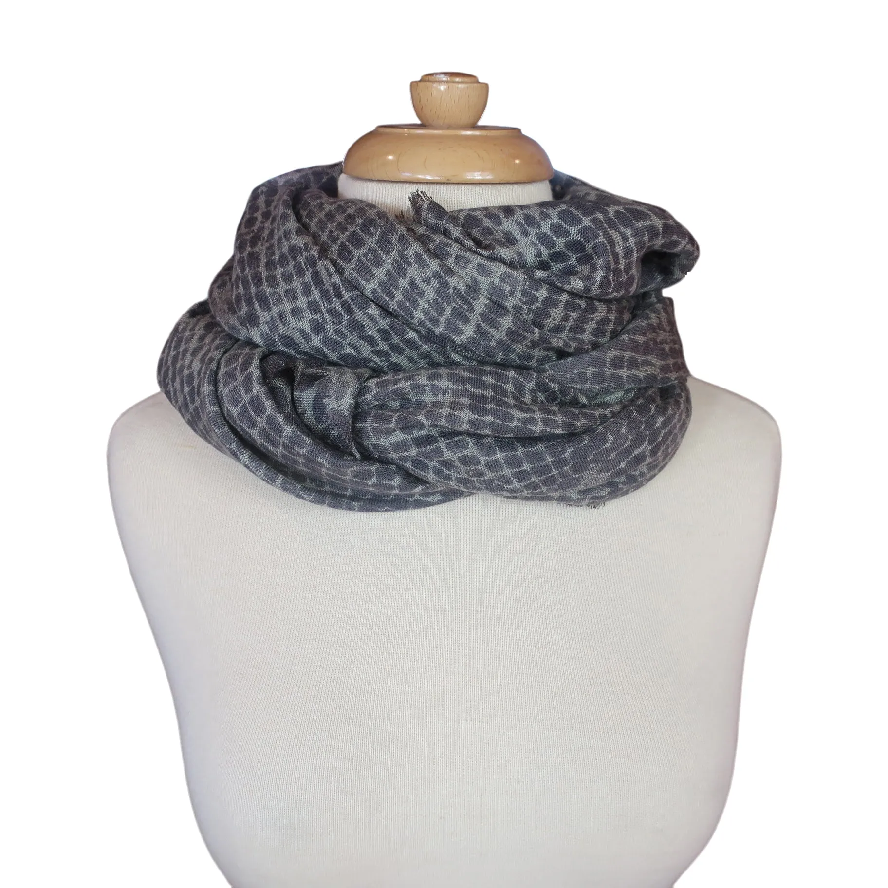 Blue Pacific Tissue Solid Modal and Cashmere Scarf Shawl in Snake Animal Print