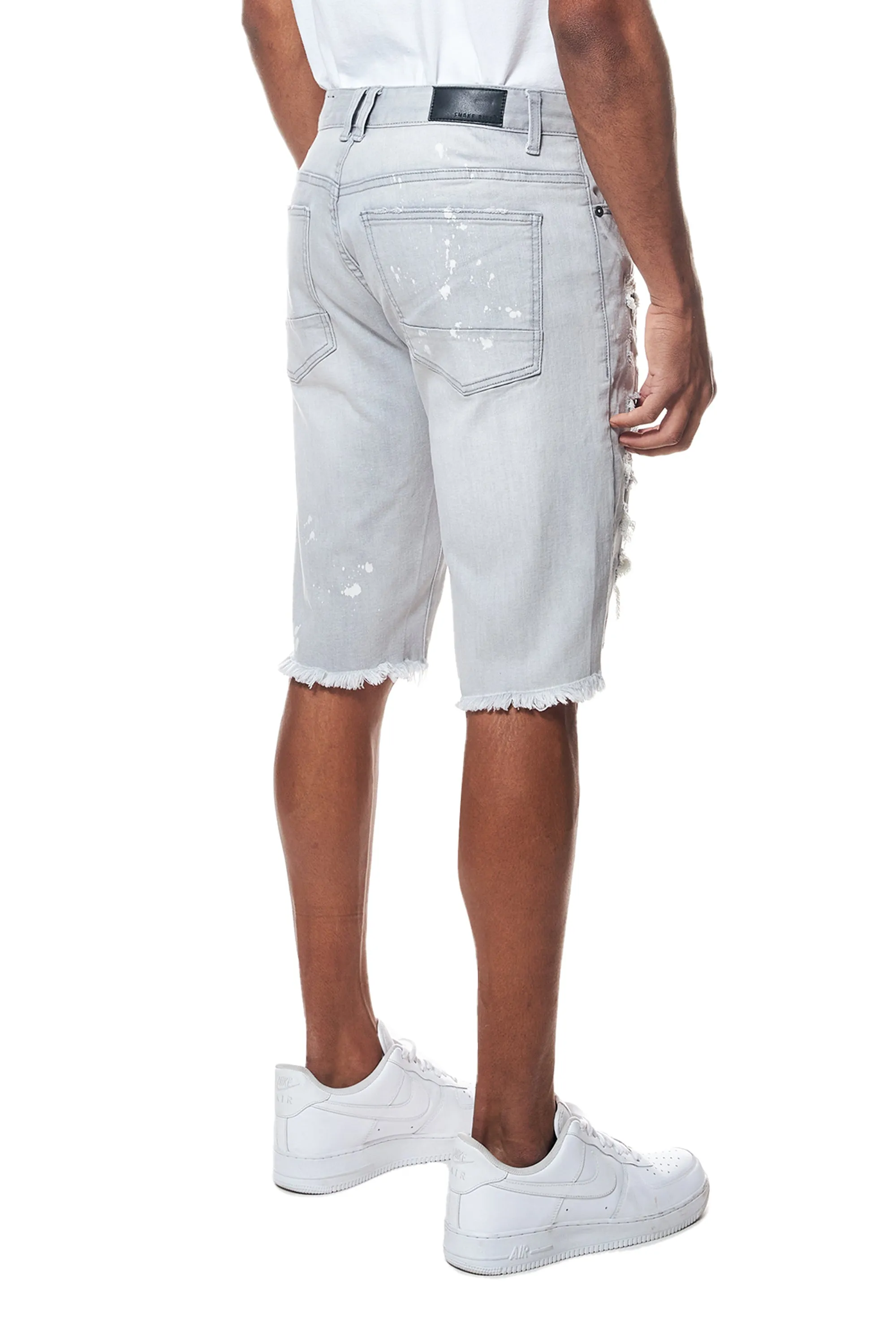 Distressed Rip & Repair Jean Shorts - Light Grey