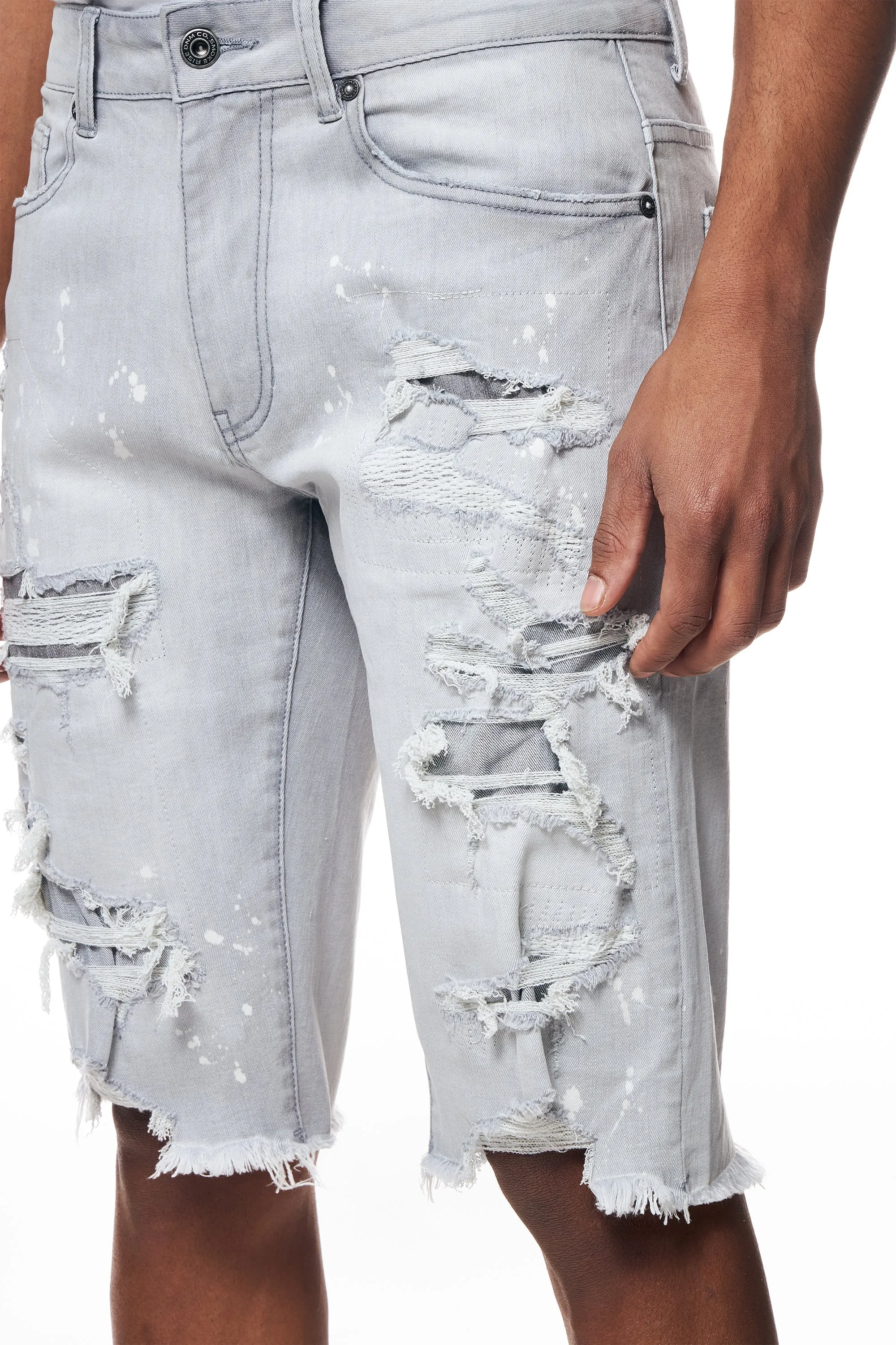 Distressed Rip & Repair Jean Shorts - Light Grey