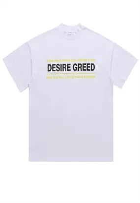 Greed t-shirt grunge tee retro slogan raver top in white