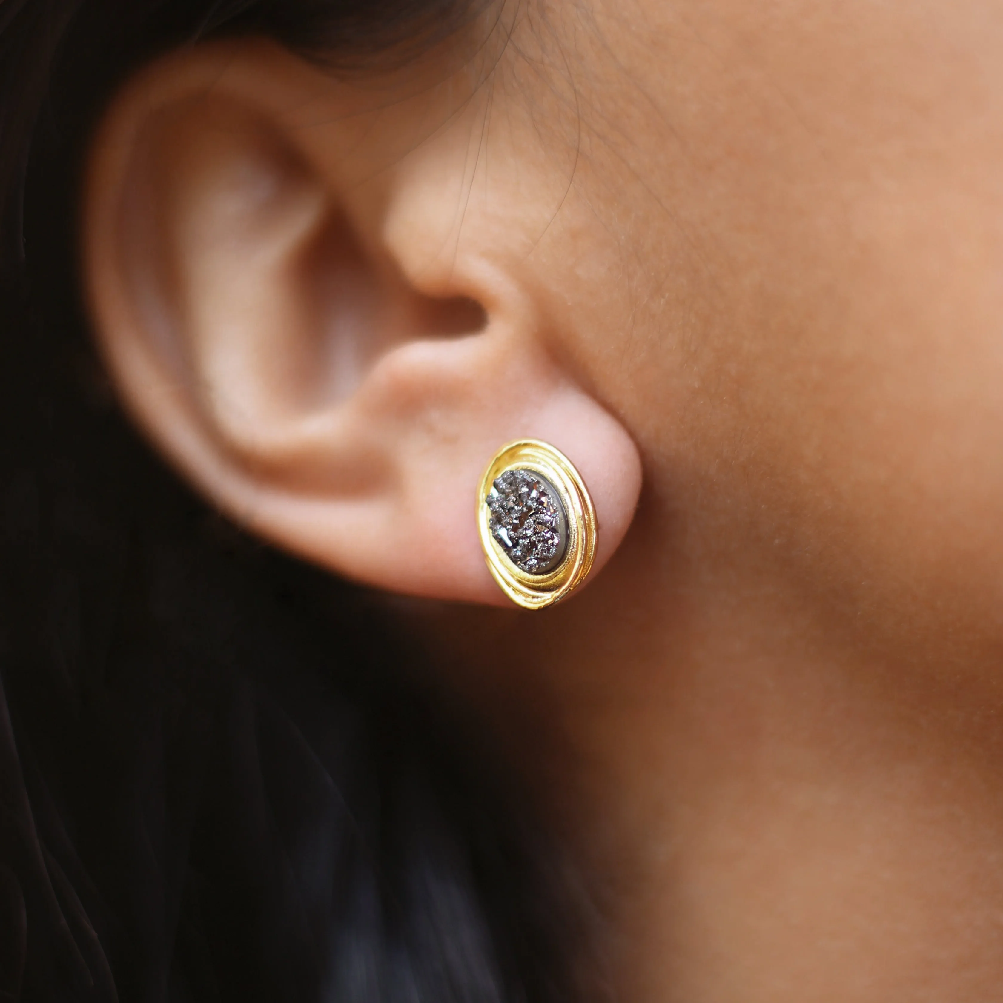 Madlyn Titanium Druzy Stud Earrings