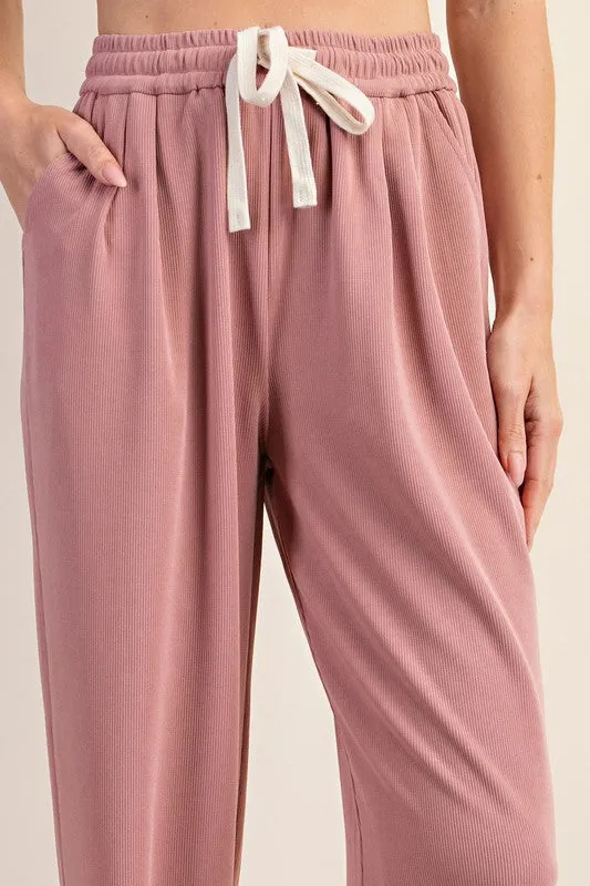 Pink Drawstring Elastic Waistband Pants