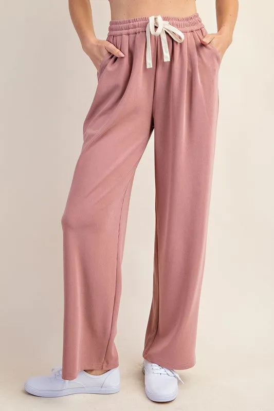 Pink Drawstring Elastic Waistband Pants