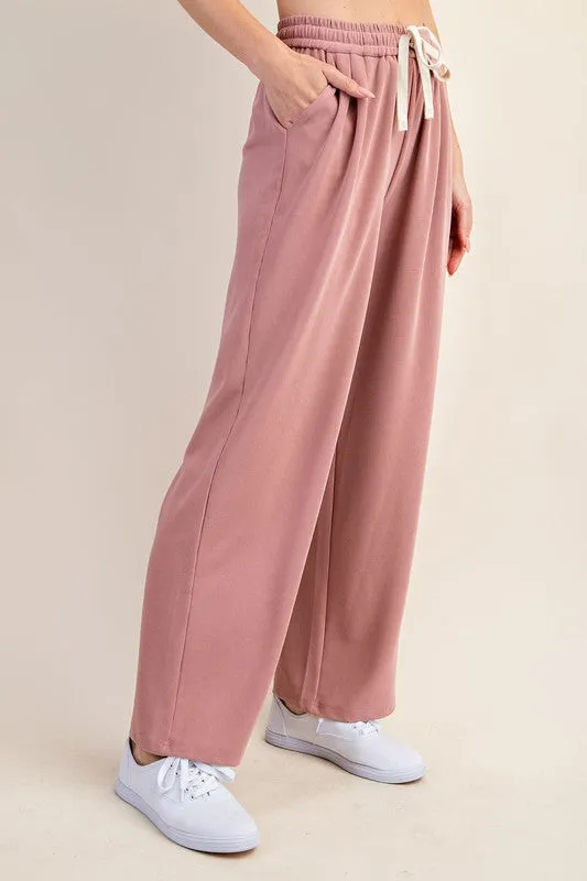 Pink Drawstring Elastic Waistband Pants