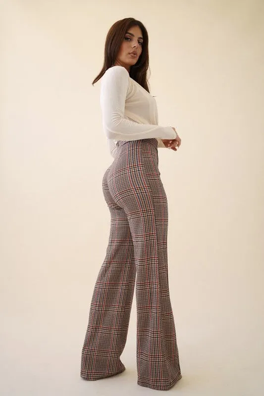 Rust/Combo Pants Asymmetrical High Waisted Plaid Pants