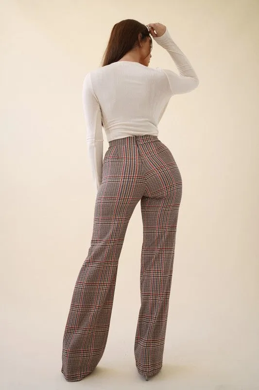 Rust/Combo Pants Asymmetrical High Waisted Plaid Pants