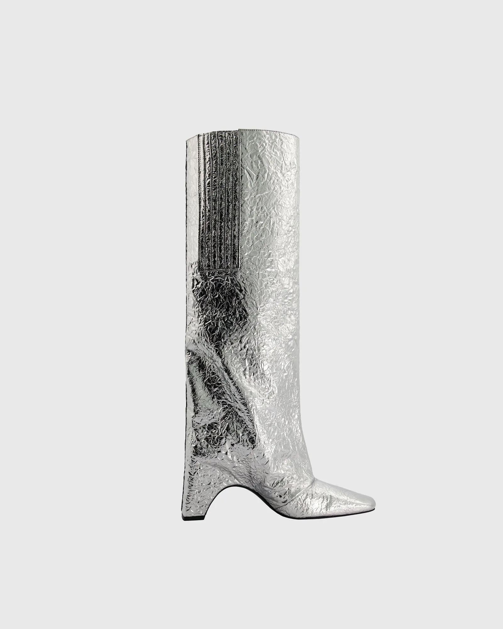 Yamin Ruched Metallic Knee High Boots In Silver